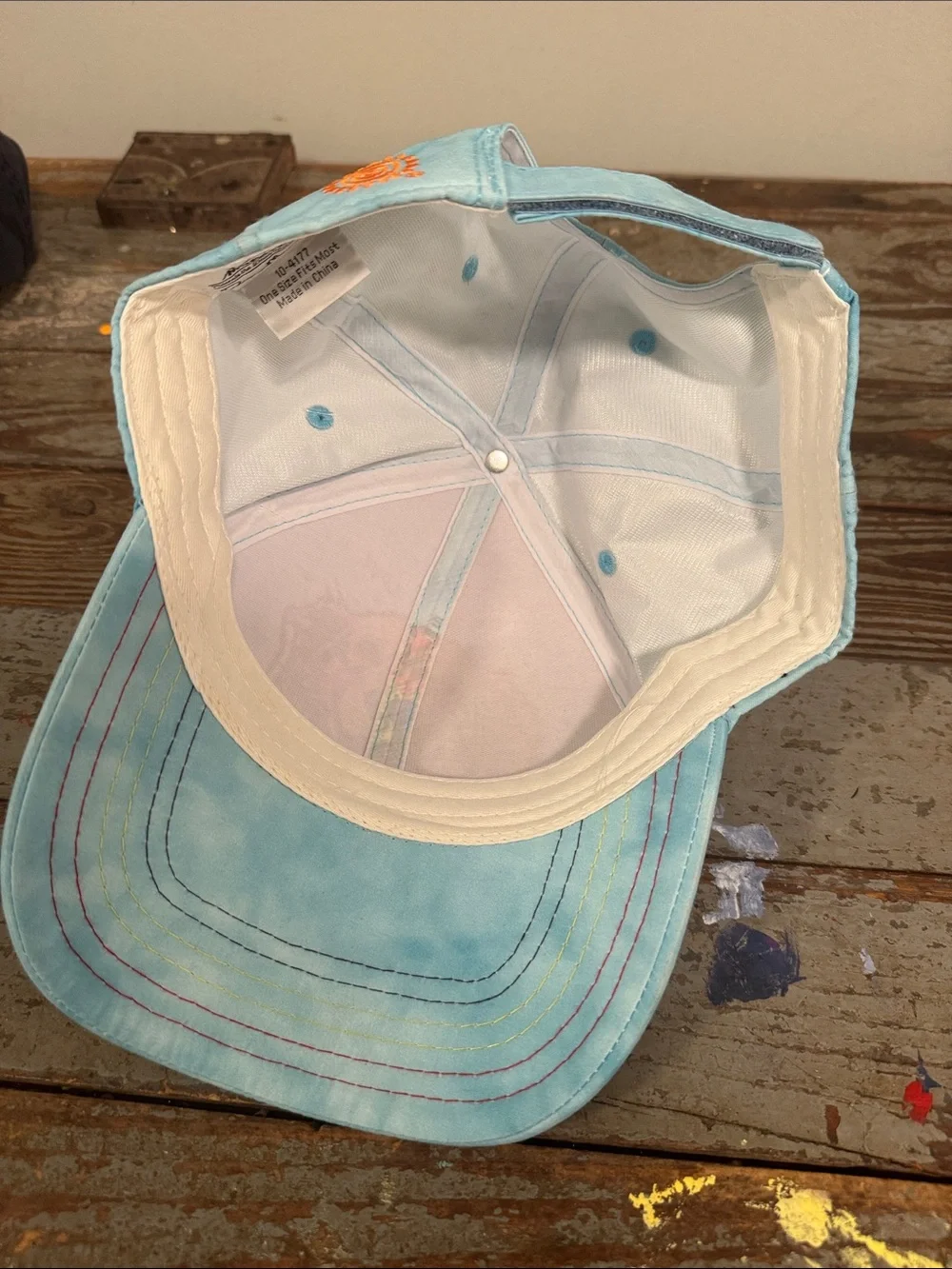 The Mountain Light Blue Baseball Cap with Vibrant Multicolor Golden Dog Art
